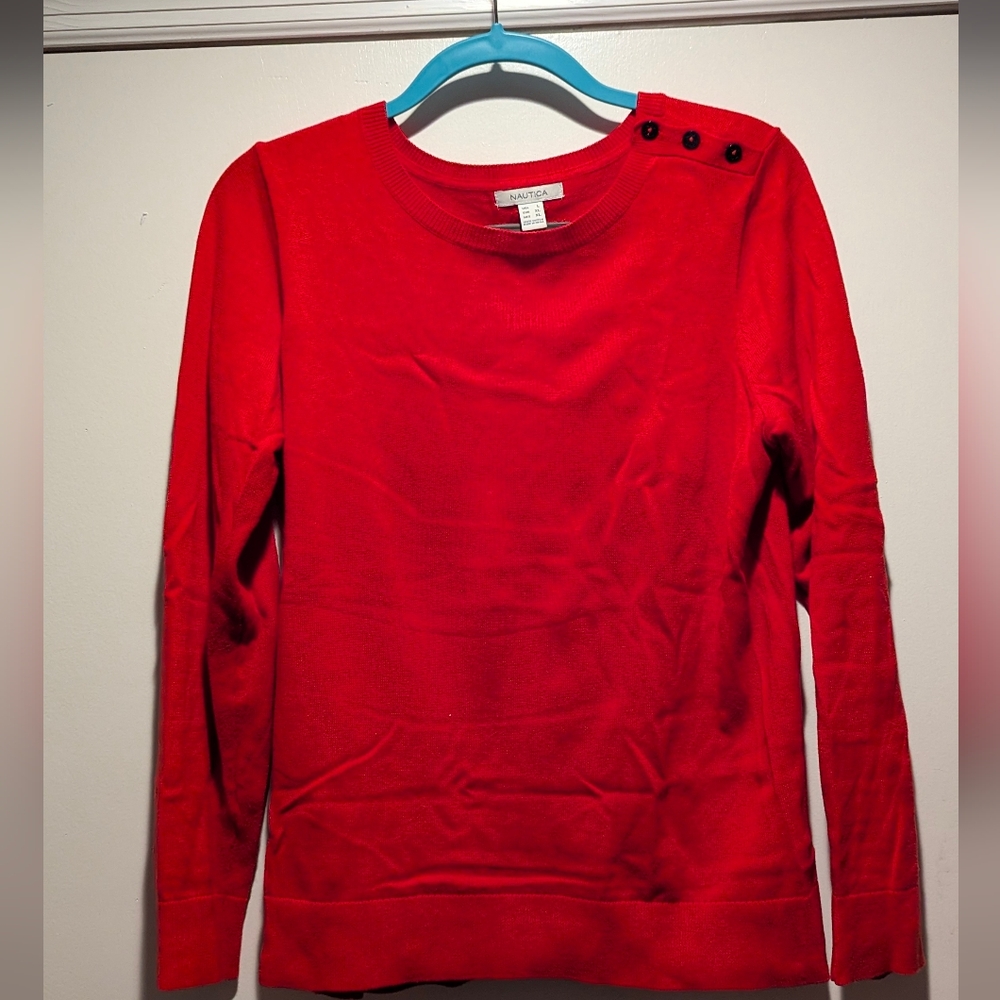 Nautica Vibrant Red Sweater with Button Accents